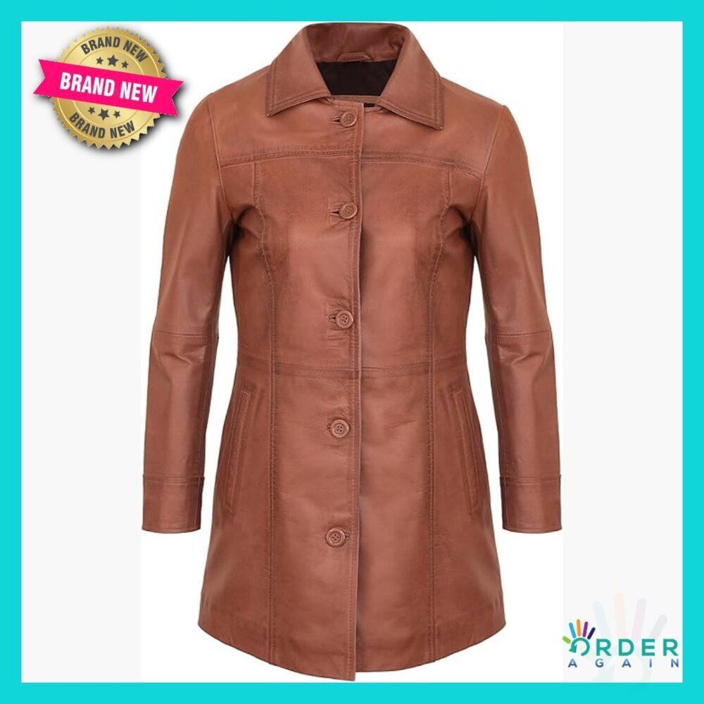 Real Lambskin Leather Car Coat Elegant Classic Long Jacket Women's Oversized